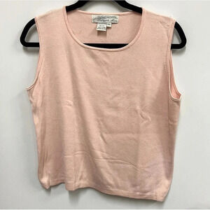 Vintage Pineapple Moon 100% silk pale pink knit tank size XL